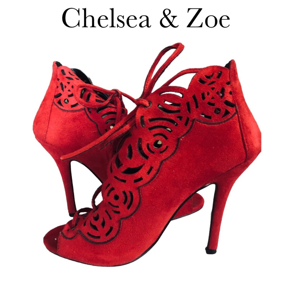 Chelsea & Zoe red suede heels